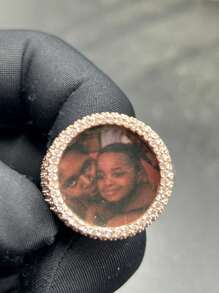 (Custom-Made) 1pc Custom Round Photo Frame Ring, Brass Inlaid Cubic Zirconia Hip Hop Casual Daily Wear Jewelry - Rose Gold - View 16