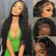 Pelucas frontales de encaje de ondas profundas de 13x4, cabello humano mojado y ondulado, peluca frontal de encaje con cabello de bebé para mujeres, cabello humano de densidad 250% prearrancado con cabello de bebé para el día de Navidad
