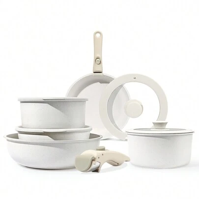  Set di pentole GiPP con manico rimovibile, set di pentole e padelle da 11 pezzi con rivestimento antiaderente, set di pentole per cottura a induzione, adatto al forno, per tutti i tipi di piani cottura, senza PTFE/PFOA