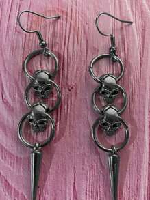 2pcs Gothic Personalized Silver Copper Skull Rivet Round Hoop Earrings, Suitable For Men And Women, Daily Wear, Party, Gathering - Silver - View 4