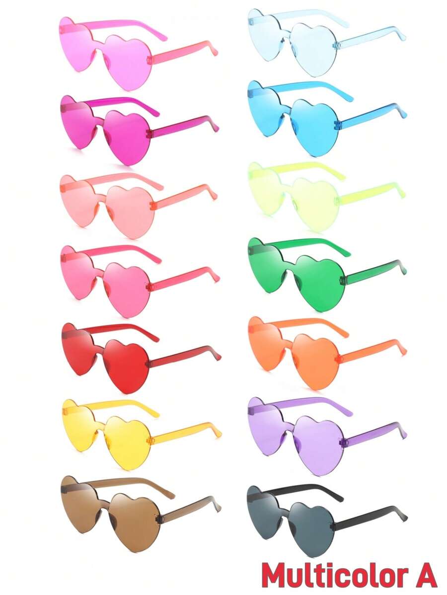 20pcs/12pcs Heart-Shaped Rainbow Candy Color Frameless Glasses Set, New Year, St. Patrick's Day, Summer Beach Wedding Party Gifts, Halloween, Christmas (More Colors Random) - Style A - View 1