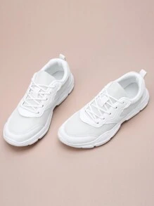 Women's Low-Top Breathable Road Running Shoes - Lace-Up Closure, Mesh Lining & Insole, Shock-Absorbing Anti-Slip Lightweight EVA Sole, Neutral Arch, All-Season, Suitable For Hiking And Outdoor Activities - White - View 7