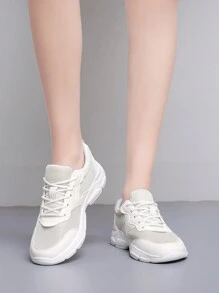 Women's Low-Top Breathable Road Running Shoes - Lace-Up Closure, Mesh Lining & Insole, Shock-Absorbing Anti-Slip Lightweight EVA Sole, Neutral Arch, All-Season, Suitable For Hiking And Outdoor Activities - White - View 3