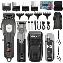 HIENA 4pcs Black Cordless Hair Clipper Men's Beauty Set, With Hair Cutting, Shaving, Trimming Nose Hair, USB Charging, Portable Bag Design, It Is The Best Gift For Him