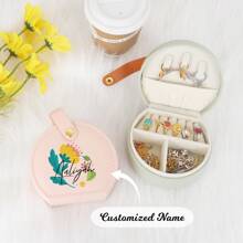 1pc Personalized Customized Jewelry Box, Bridesmaid Jewelry Box, Leather Jewelry Box, Bridesmaid Gift, Mouth Flower Gifts, Birthday Gift For Her - Multicolor - View 1