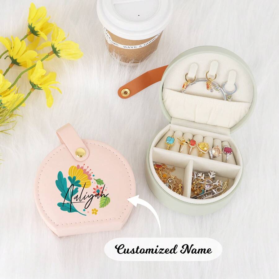 1pc Personalized Customized Jewelry Box, Bridesmaid Jewelry Box, Leather Jewelry Box, Bridesmaid Gift, Mouth Flower Gifts, Birthday Gift For Her - Multicolor - View 1