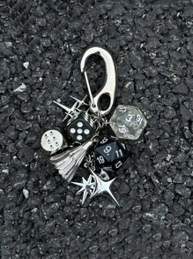 Cool Style Black And Silver Dice String Pendant Bag Pendant, Hexagram And Cross Star Pendants,Handmade Retro Keychain, Suitable For Bag Pendant, Car Pendant, Y2k Style Couple Pendant, Bowling Bag Pendant,Couple Pendant Bracelet Car Keychain ,Bag Pendant ,Daily Fashion Matching Birthday Gift Party Gift Christmas Gift Anniversary Gift For Good Friend Girlfriend Boyfriend Family Classmate - Black - View 4