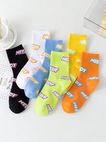 6 Pairs Of Women's Socks Four Seasons Multi-Color Socks Solid Color Letters Fashion Simple Funky Daily Casual Mid-Tube Socks