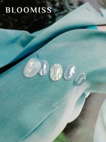 10 Pieces Of Handcrafted Press On Nails Short , Blue Nails , Shell Pattern, Summer Nails, Reusable Fake Nails Nail Supplies Nails