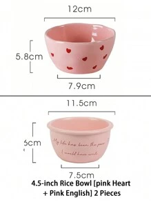 1 Set Pink Heart-Shaped Ceramic Dinnerware Set, Highly Attractive Ins Household Tableware, Including 3.3-Inch Dish, 4.5-Inch Bowl, Heart-Shaped Spoon, Handled Cup, 6-Inch Noodle Bowl, 7.8-Inch Plate, Chopsticks; Ideal Housewarming Gift With Creativity And Aesthetic Appearance School Supplies,Christmas Gift