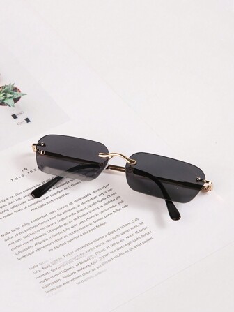 1 件男女通用时尚金属无框方形边缘小矩形复古铆钉优雅高端时尚嘻哈街头时尚眼镜，适合走秀、旅行、度假