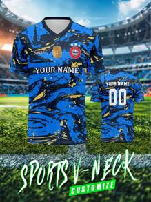 2025 Custom Your Own Jersey, Men/Women's Sports Team Club Training V-Neck Football Shirt With Front & Back Name & Number Printing, Comfortable Casual Fit For Daily Wear, Party & Gathering - Multicolor - View 2