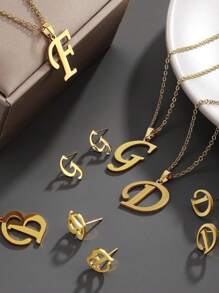 3 Stücke Frauen minimalistisches 18K Goldplattiertes Edelstahl Buchstabe Ohrringe & Halsketten Schmuckset
