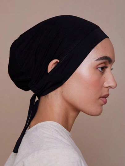1pc Hijab Caps, Arabic Women Solid Color Embedded Drawstring Adjustable Headband Headscarf Turban Liner, Suitable For Everyday Wear Veiled Clothes