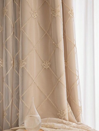 1pc New Nordic Style Double Layer Blackout Curtain With Hand-Embroidery Sheer Curtain Window Treatments ,Curtain For Living Room ,Bedroom Decor , Sunscreen,Blackout Curtains For Bedroom