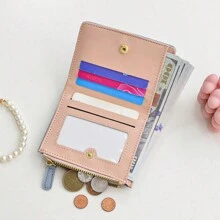 Carteira Feminina Simples de Dobra Dupla Estilosa e Fofa, com Bordado, Compartimento para Moedas e Cartões, Atacado Dia dos Namorados para Mulheres, Carteira, Bolsa, Carteira Pequena