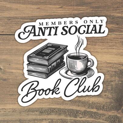 1PC Book Club Sticker, Introverted Reader Sublimation, Bookish Vintage Romance, Retro Wavy Book Lover Stickers, Suitable For Use In Kindle Cups, Best Friend Gift