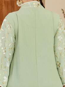 优雅刺绣串珠阿拉伯女式连衣裙 JALABIA 带流苏，彩色花卉 V 领时尚设计，适合斋月和宰牲节 2025 年春夏