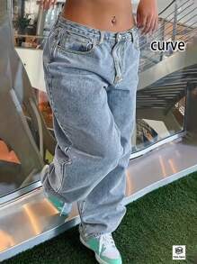 Plus Size Women Casual Simple Sports Denim Jeans, New European And American Style