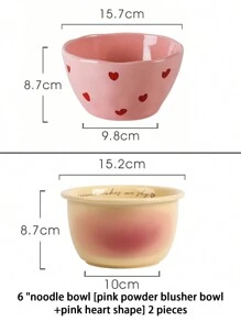 1 Set Pink Heart-Shaped Ceramic Dinnerware Set, Highly Attractive Ins Household Tableware, Including 3.3-Inch Dish, 4.5-Inch Bowl, Heart-Shaped Spoon, Handled Cup, 6-Inch Noodle Bowl, 7.8-Inch Plate, Chopsticks; Ideal Housewarming Gift With Creativity And Aesthetic Appearance School Supplies,Christmas Gift