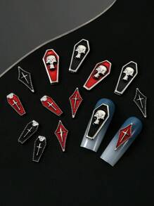 5Pcs Metal Grave Stone, Nail Art Jewelry Decor, Cross, Skull, Rhombus, Diy Classic Unique Creative Accessories Nail Supplies Nails Nail Charms Nail Gems