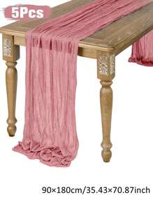 5件套复古粉色褶皱桌旗,可折叠,粉色桌布,派对桌布,节日生日装饰,婚礼装饰,节日家居装饰,派对餐厅餐桌装饰桌布,餐桌中心装饰桌旗,宴会装饰,婚礼桌布,纯色桌旗,乡村婚礼桌布,厨房餐桌桌旗,派对礼物,装饰品 - 粉色 - 查看 11