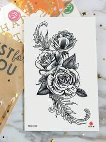 1 Sheets Big Size Body Art Temporary Tattoo Stickers For Women, Black Old School Style Sketch Flowers Pattern, Waterproof Fake Tattoo, Lasts 2-5 Days, Covering Scars,Can Be Used On Arms Wrist Shoulders Legs Waist Neck Hand Chest Thighs Finger Ankle, Suitable For Parties, Gifts, Vacations, Body Decoration