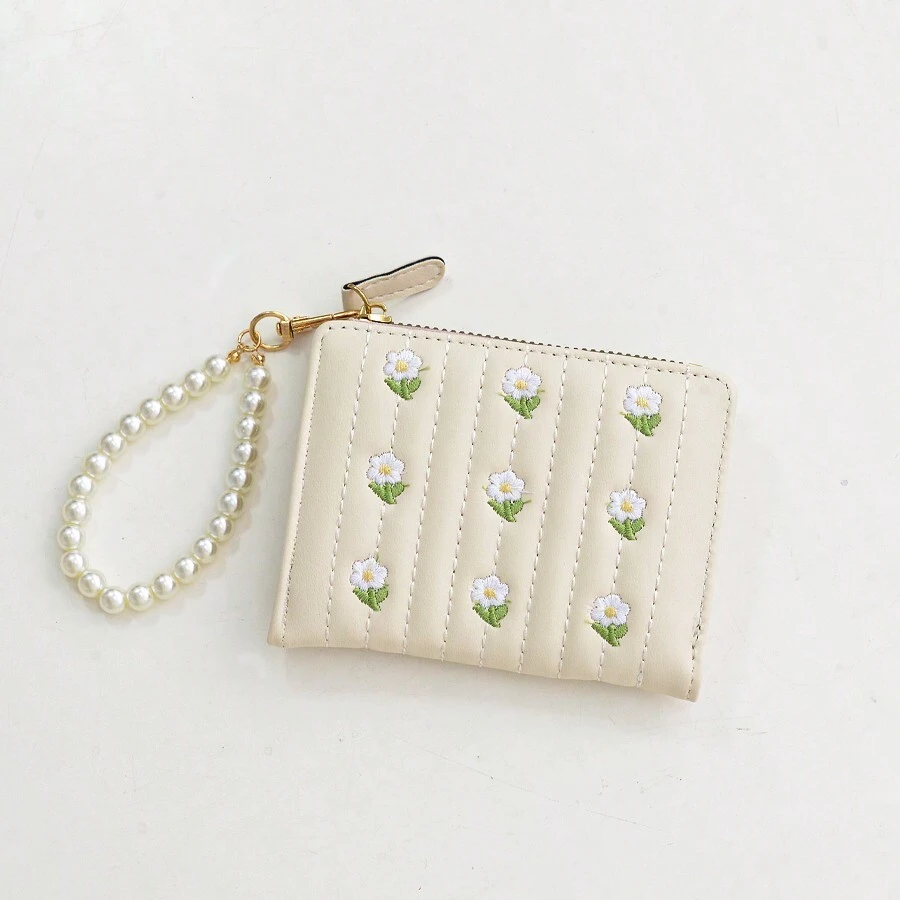 Carteira Feminina Simples de Dobra Dupla Estilosa e Fofa, com Bordado, Compartimento para Moedas e Cartões, Atacado Dia dos Namorados para Mulheres, Carteira, Bolsa, Carteira Pequena