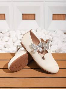 可爱甜美的蝴蝶、花朵、珍珠装饰女童平底鞋，春夏 - 白色 - 查看 5