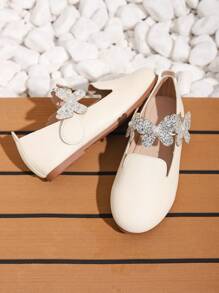 可爱甜美的蝴蝶、花朵、珍珠装饰女童平底鞋，春夏 - 白色 - 查看 4