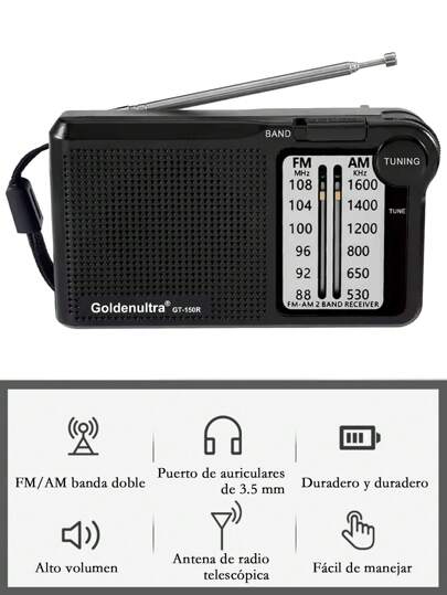 GT-150R Radio Antigua AM/FM Reproductor de altavoz portátil Radio de gran capacidad compacta, regalos populares para ancianos,