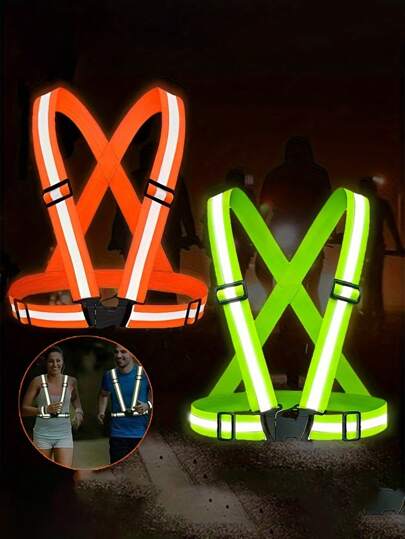 Reflective Vest With Straps For Night Running, Construction, Traffic Control, Adjustable Elasticity