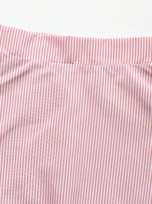 Women's Pink Striped Patchwork Hollow Embroidery Design Skirt, Versatile & Sweet