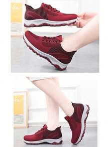 Zapatillas de deporte casuales de moda, Zapatos altos para mujer zapatos negros para mujer zapatos casuales de primavera zapatos casuales de suela gruesa ,zapatos casuales con cordones de verano entrenamiento para caminar tenis,zapatos ortopédicos huecos transpirables para caminar - Rojo - Ver 4