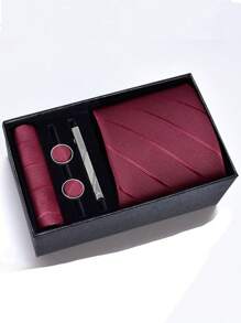 5pcs Men's Premium Rhinestone Striped Metal Tie Clips, Vintage Business Father's Day Gift Set, Groom/Groomsmen Accessory Gift Box - View 1