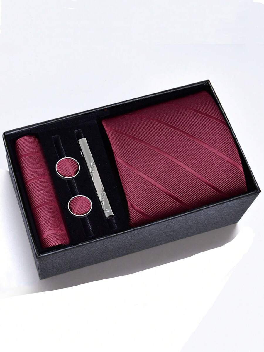 5pcs Men's Premium Rhinestone Striped Metal Tie Clips, Vintage Business Father's Day Gift Set, Groom/Groomsmen Accessory Gift Box - View 1