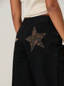 Baggy Jeans For Women Star Pattern High Waisted Straight Wide Leg Denim Pants Loose Fit Vintage 90s Jeans Streetwear Trousers Low Rise Distressed Cargo Denim Pants Aesthetic Clothes - màu đen - Xem 10