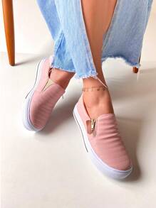 Women's Slip On Sneakers, Zipper, Lightweight, Comfortable, Soft - Baby Pink - View 3
