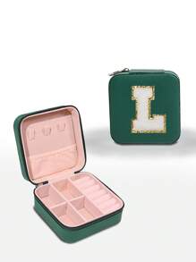 1pc Customizable Alphabet Jewelry Box Portable Jewelry Travel Storage Bag Mini Pearl Jewelry Box Bridesmaid Gift Box Compact Jewelry Box Earring Necklace Ring Jewelry Storage PU Leather Jewelry Box Creative Portable Jewelry Box Earring Gift Box Valentine's Day Gift Mother's Day Gift Halloween Gift Christmas Gift Bathroom Accessories Back To School