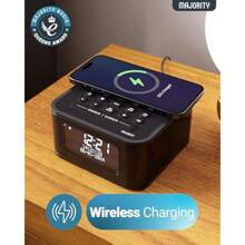 Bedside Clock Radio With Bluetooth | 15W Wireless Charging USB Port | DAB+ FM | Loud Dual Alarm Sleep Snooze Function | Large Dimmable Backlit LCD Display - Black1 - View 4