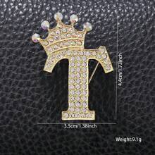 1pc Rhinestone Embellished Crown Shape 26 English Letters Versatile Badge Brooch Pin, Fashion Accessory For Men & Women Suits - Gold - View 33