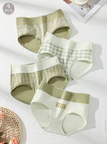 Bộ 4 quần lót bikini nữ cạp cao in họa tiết mềm mại và thoáng khí, đồ lót liền mạch, cỡ lớn - Nhiều màu - Xem 4