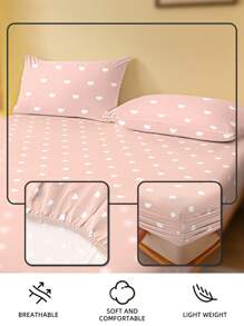 1件柔软舒适的床垫保护套，情人节礼物，卡通爱心和几何图案床单套装，可爱爱心设计床上用品套装，家居装饰，适用于单人床、双人床、大号床、特大号床，床上用品礼品，通过Oeko-Tex认证