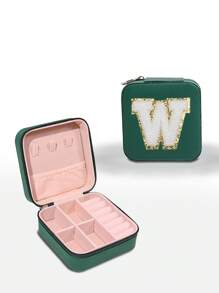 1pc Customizable Alphabet Jewelry Box Portable Jewelry Travel Storage Bag Mini Pearl Jewelry Box Bridesmaid Gift Box Compact Jewelry Box Earring Necklace Ring Jewelry Storage PU Leather Jewelry Box Creative Portable Jewelry Box Earring Gift Box Valentine's Day Gift Mother's Day Gift Halloween Gift Christmas Gift Bathroom Accessories Back To School