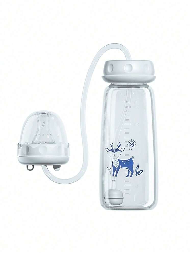 1pc 8oz/240ml Self-Feeding Normal-Neck Baby Bottle With Straw Brush,Hands-Free PP Feeding Bottle Set-Pink, Blue - Multicolor - View 12