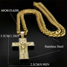 Stainless Steel Cross Jesus Pendant Necklace For Men Gold Hip Hop Chain Cross Necklace Jewelry Accessory Gift