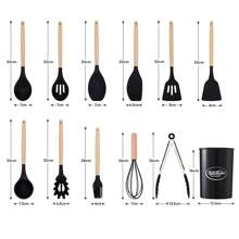 Living And Home 11 Pcs/Set Silicone Kitchen Utensils Set With Holder Nonstick Cookware,Silicone Cooking Utensils Set With Wooden Handle,Heat Resistant Kitchen Gadgets Utensil Set,Kitchen Accessories - Black - View 7