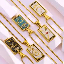 Dây chuyền mặt hình chữ nhật bằng thép không gỉ Tarot thời trang châu Âu và Mỹ khảm đá Rhinestone nhỏ giọt dầu - mặt dây chuyền - Xem 3