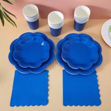 Navy Blue Octagonal Petal Disposable Tableware Set, Suitable For Holiday Party Dinner Table - Royal Blue - View 3