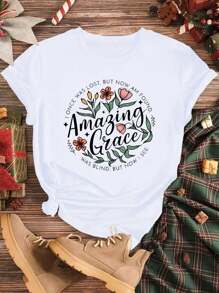 Amazing Grace Tshir, Women's Stylish Crew Neck Women's Casual Round Neck Short Sleeve,Suitable For All Seasons - trắng - Xem 1